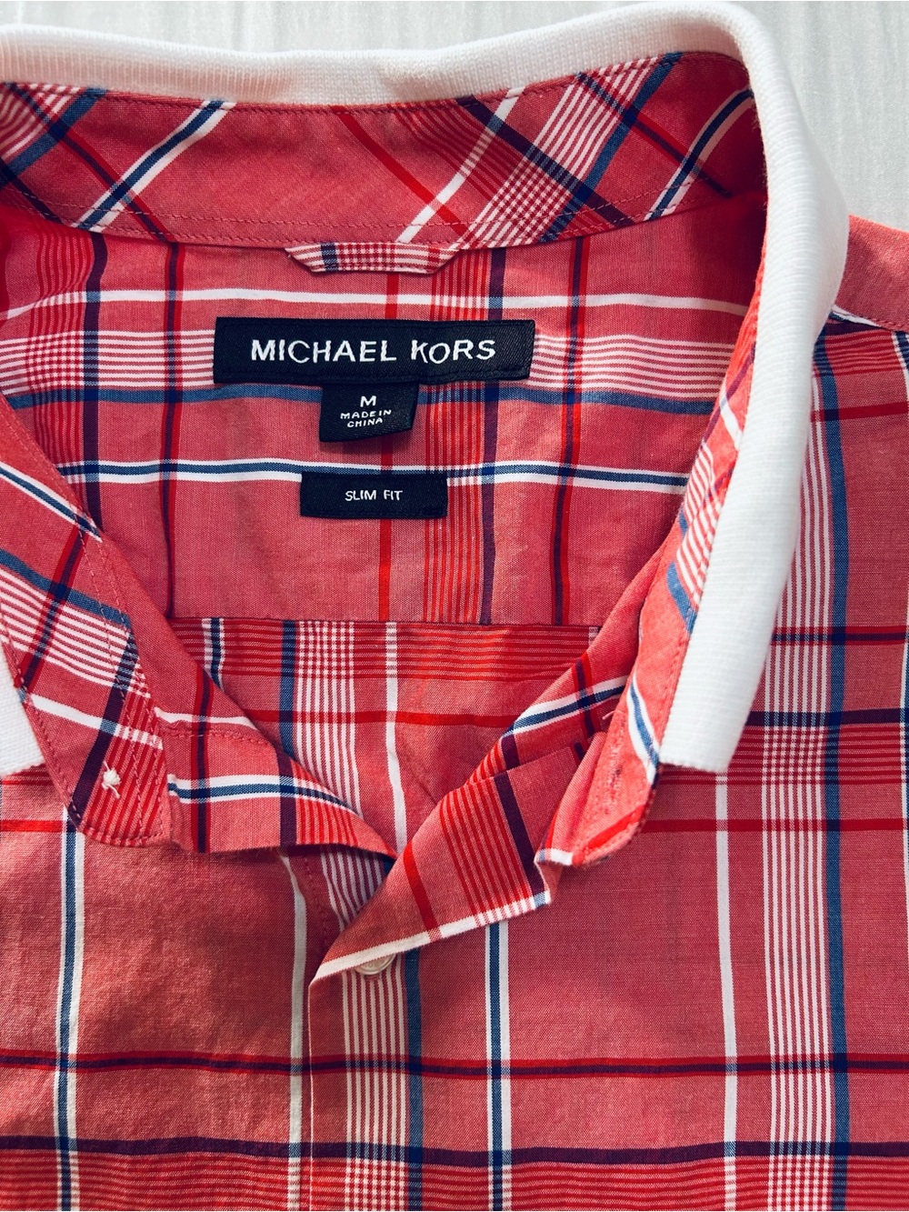 Michael Kors Red Plaid Slim Fit Button-Down Shirt